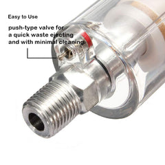 Beduan air line filter clear housing enables quick inspection of buildup.