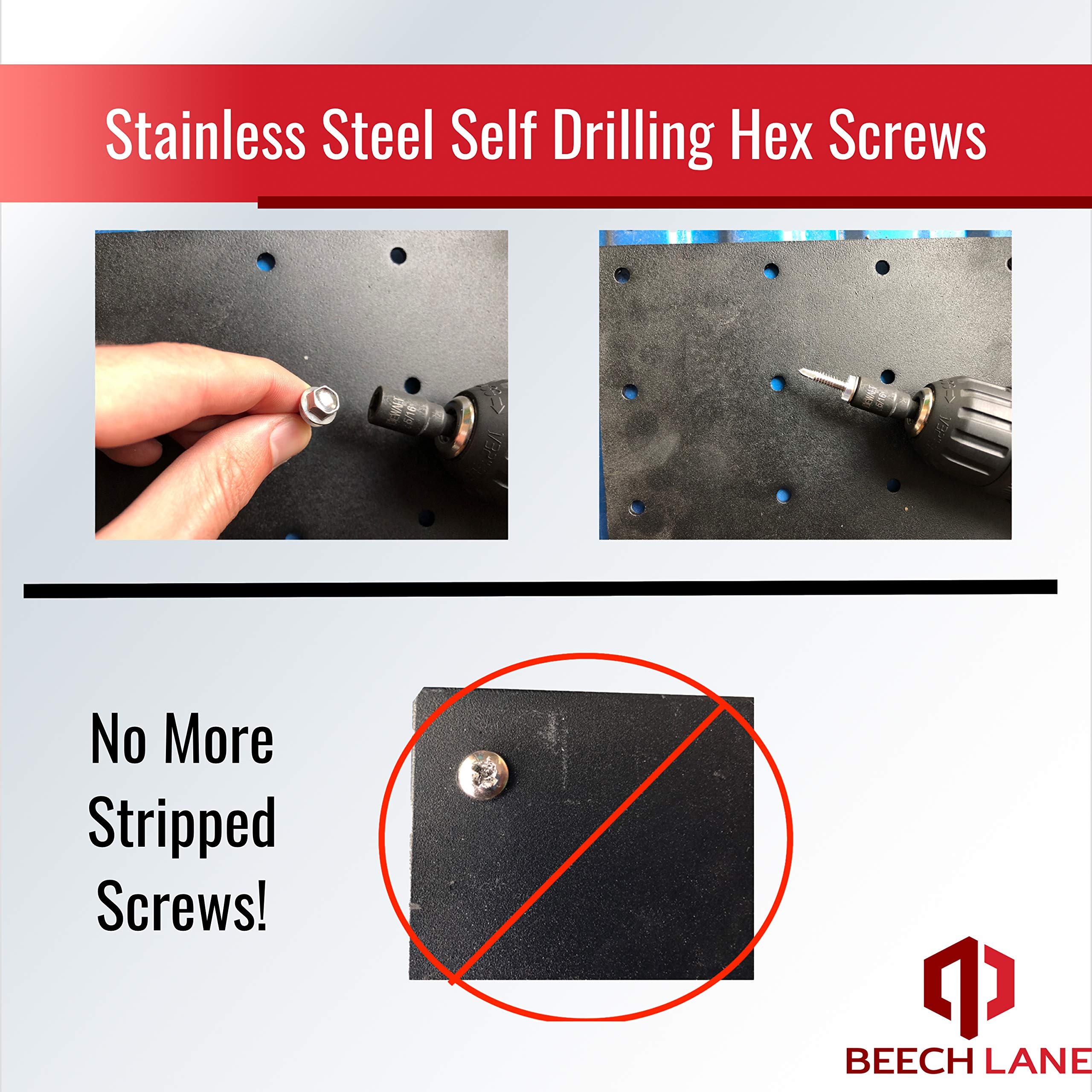 Beech Lane installation guide image showing included screws and brackets