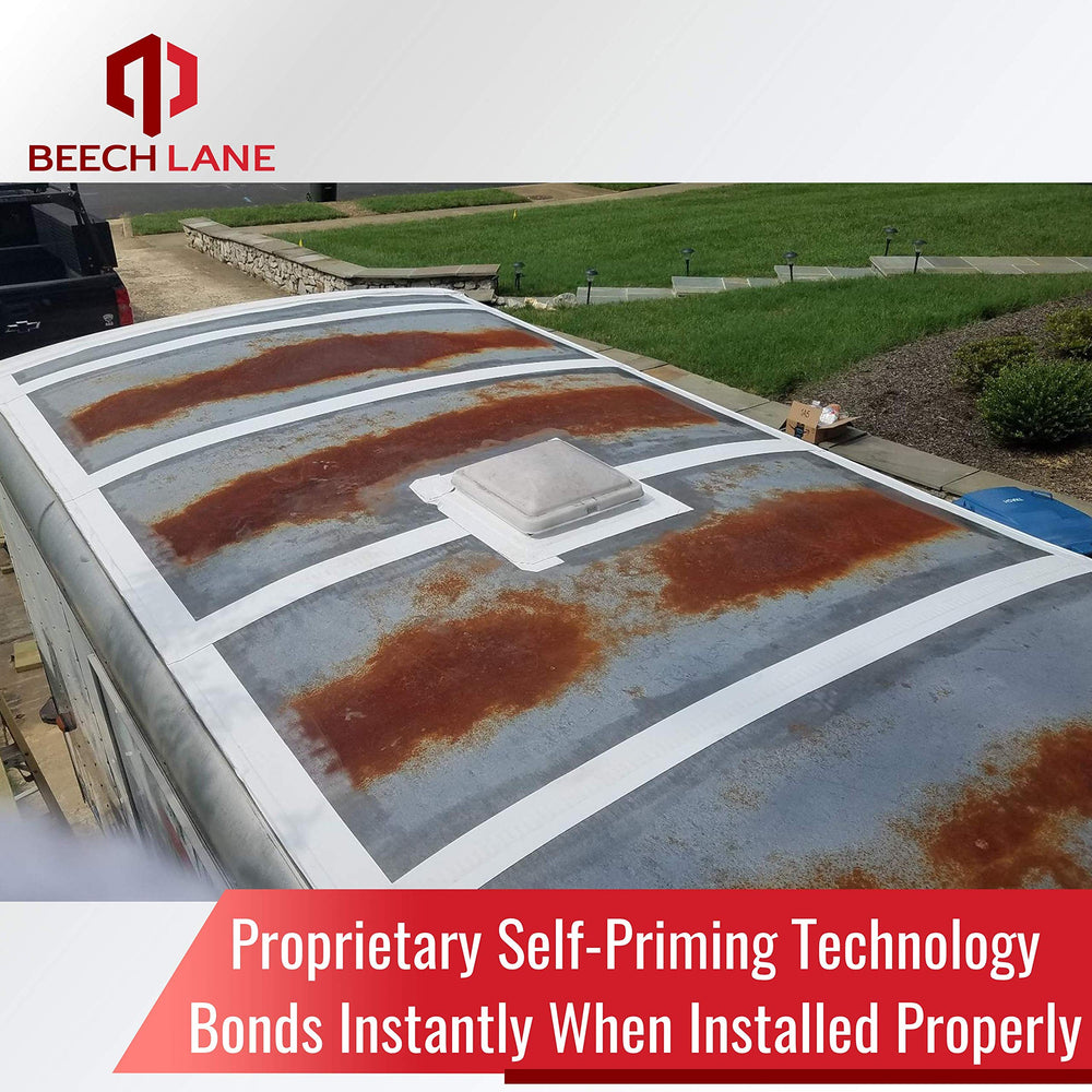 Beech Lane RV Tape applied on roof seam demonstrates water-tight seal