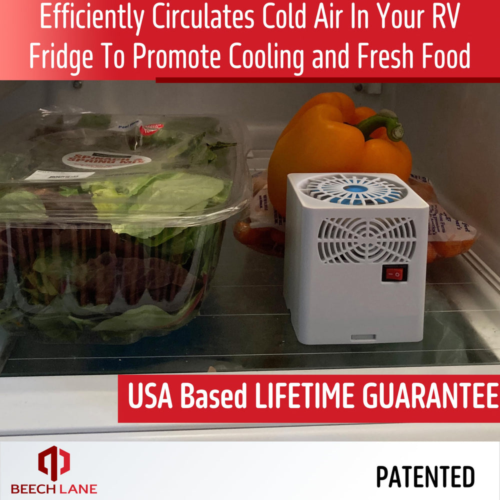 Beech Lane fridge fan side vents help even air distribution in RVs.