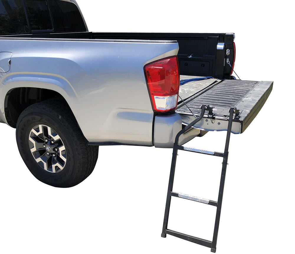 Beech Lane tailgate ladder with universal fit extending toward the bed for easier access