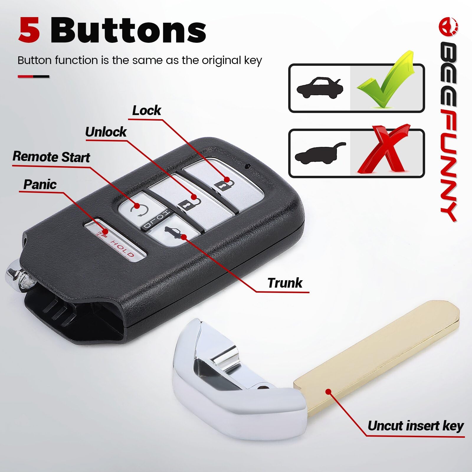 Beefunny Honda Accord emergency key, uncut and ready for locksmith cut