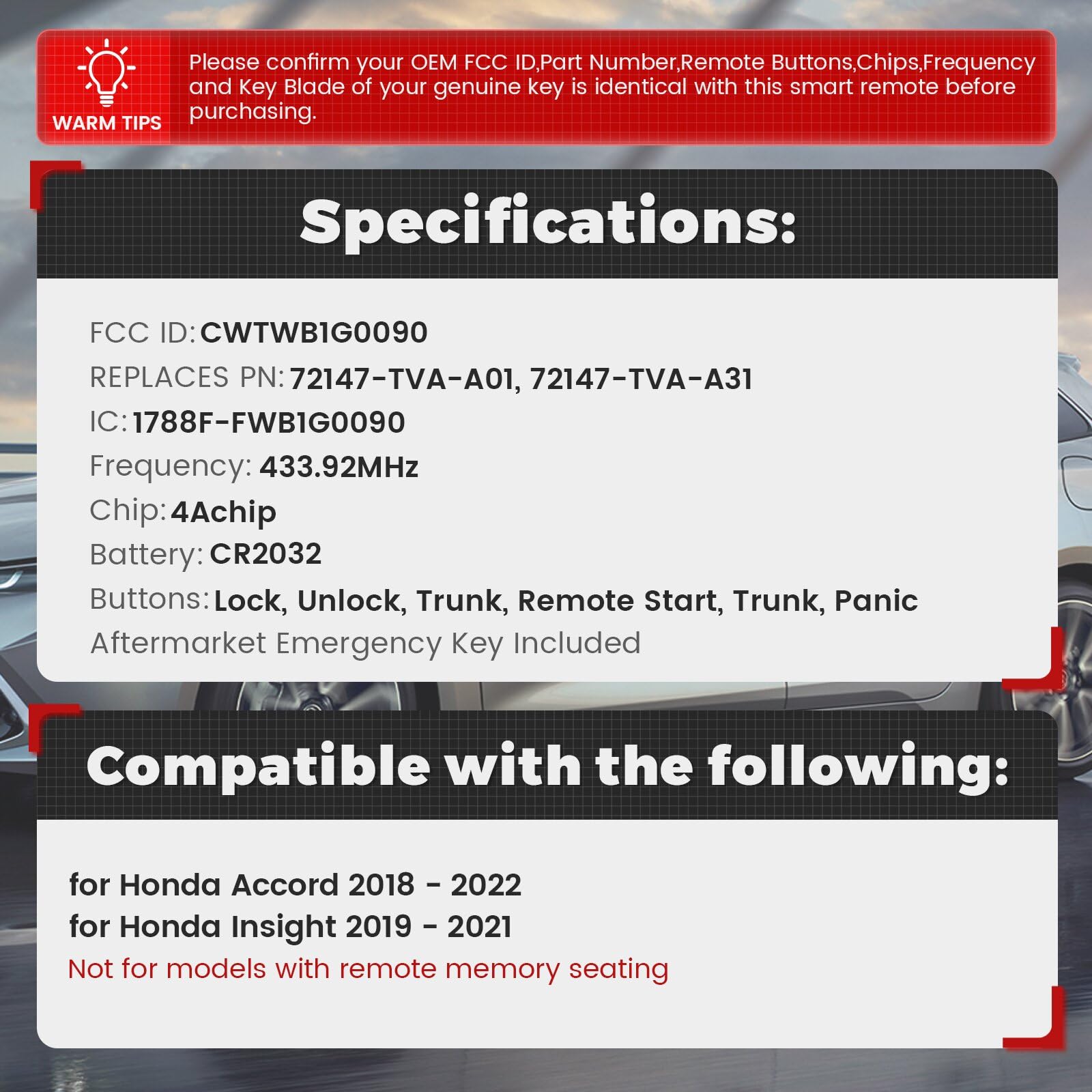 Beefunny Honda Accord replacement remote battery installed for reliable power