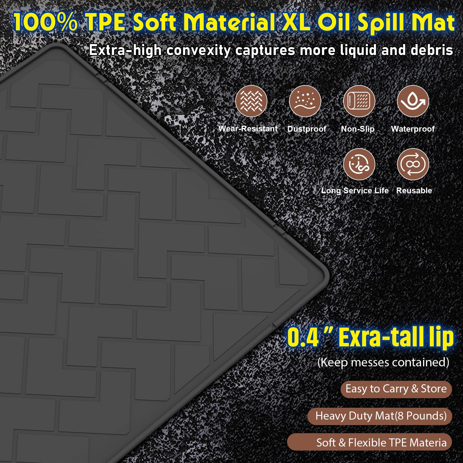 beenxmyy raised edge design prevents spills from spreading on concrete