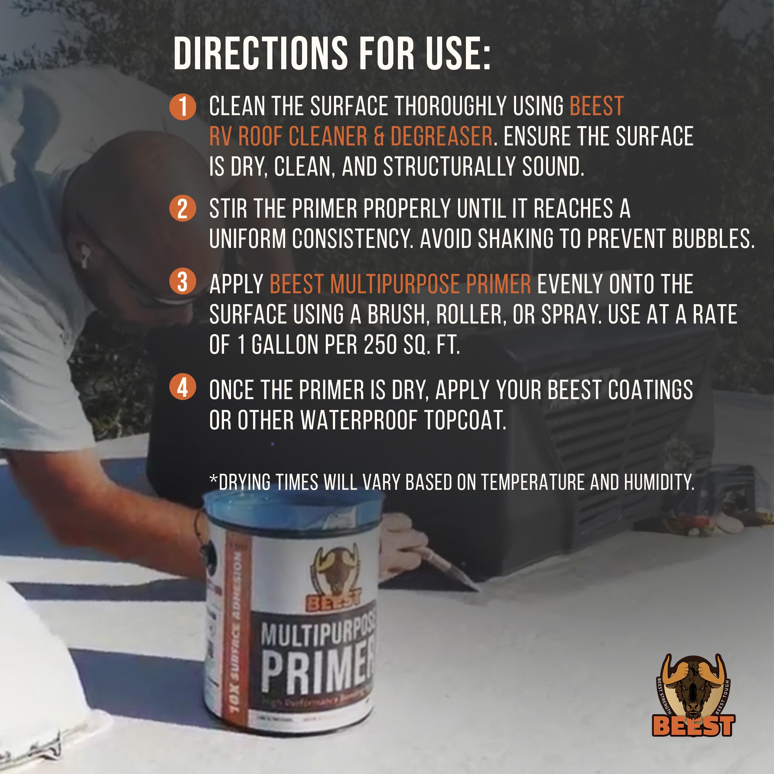 Applying BEEST primer with roller for even coverage.
