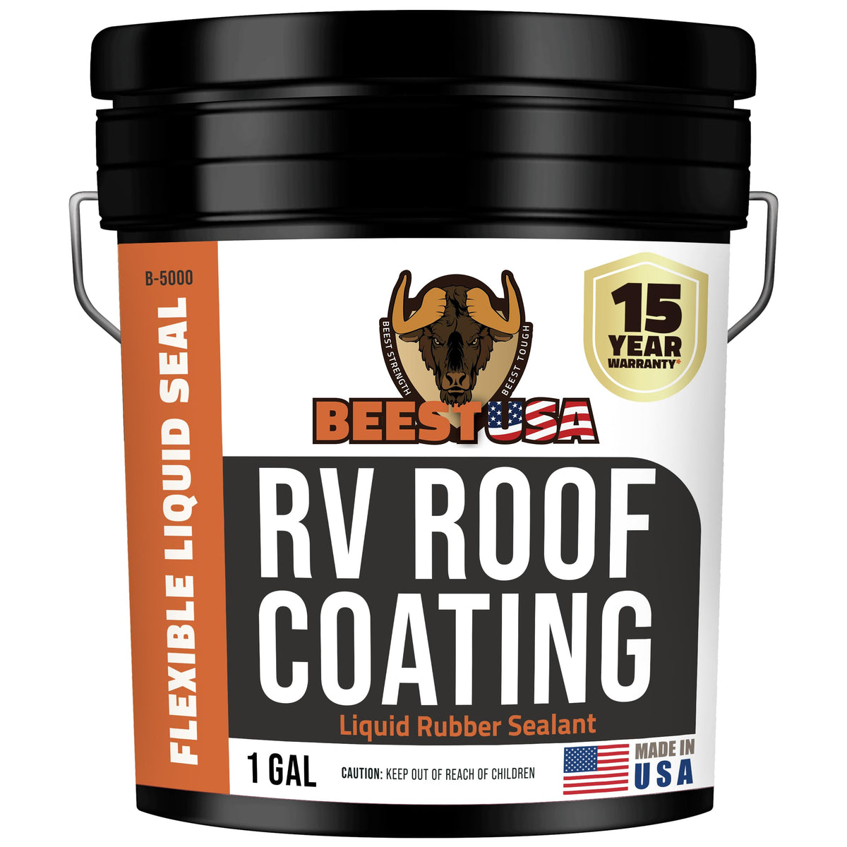 BEEST RV Roof Coating White bottle pour shows easy application and UV protection.