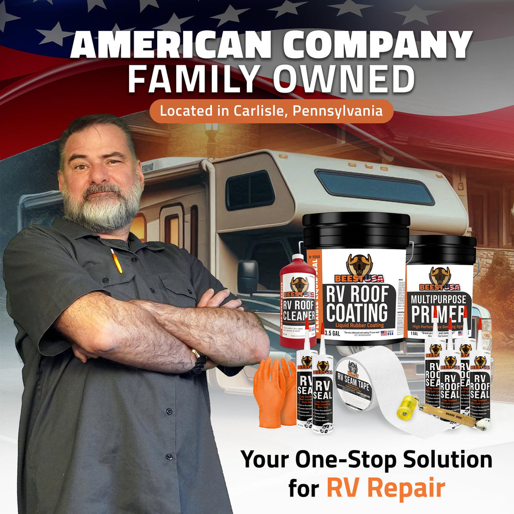 BEEST RV Roof Coating White waterproof seal protects against leaks and weather.