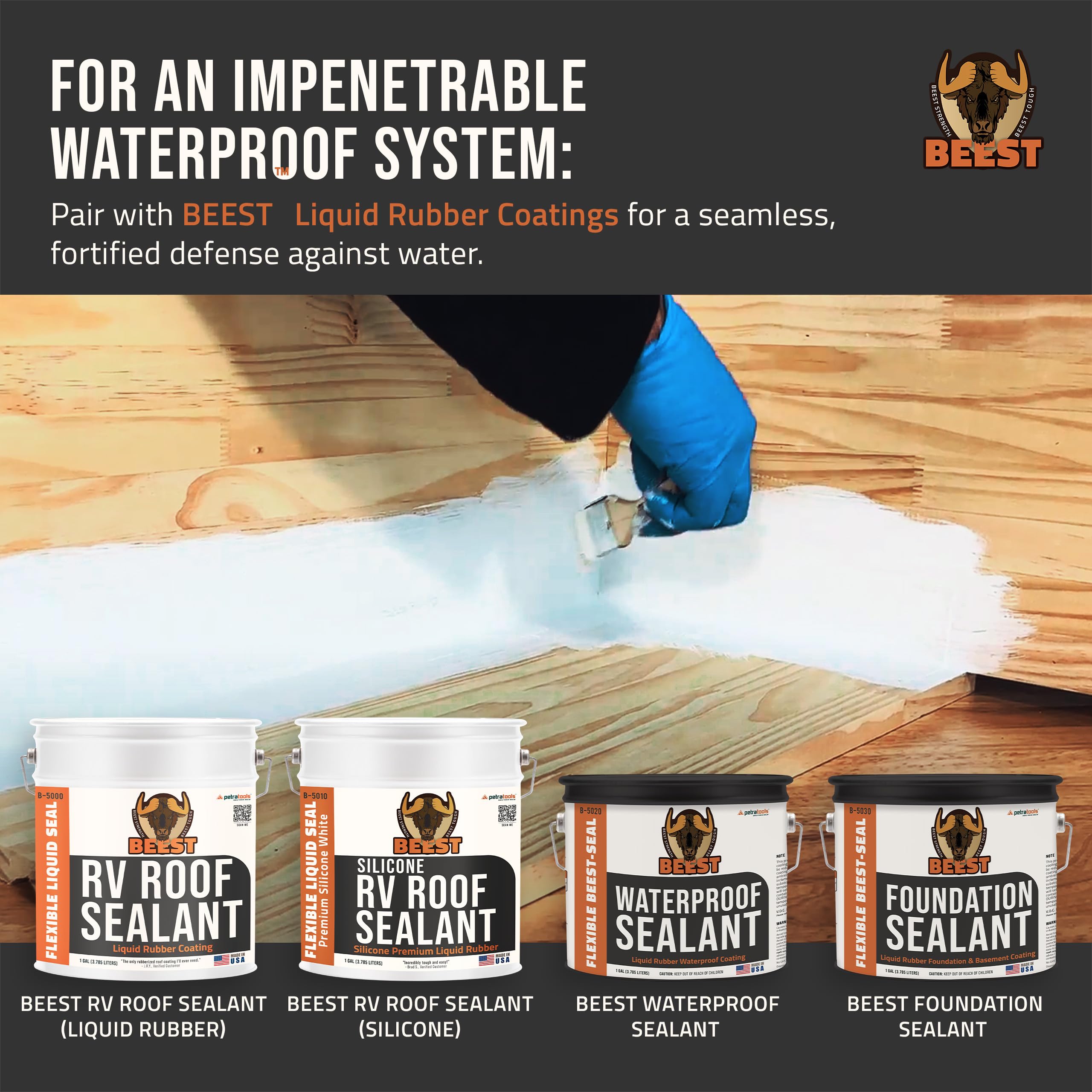 BEEST SeamSecure applied over a crack with coating for reinforced sealing.