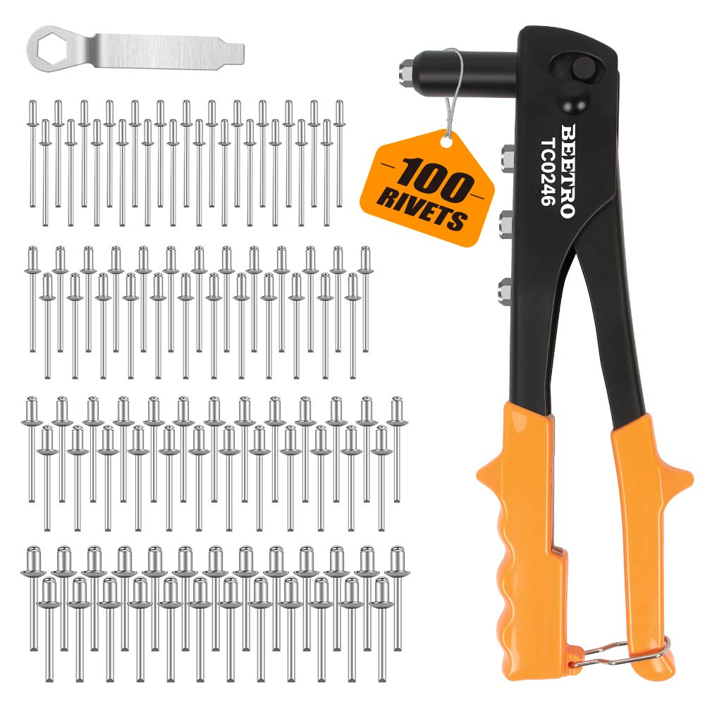 BEETRO heavy-duty hand riveter with four-size heads for versatile projects