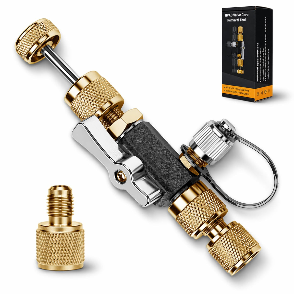 Behonor valve core remover tool with dual ports for versatile HVAC compatibility