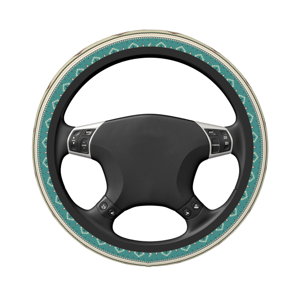 BEIANSHUO steering wheel cover in car shot highlights universal fit for many vehicles