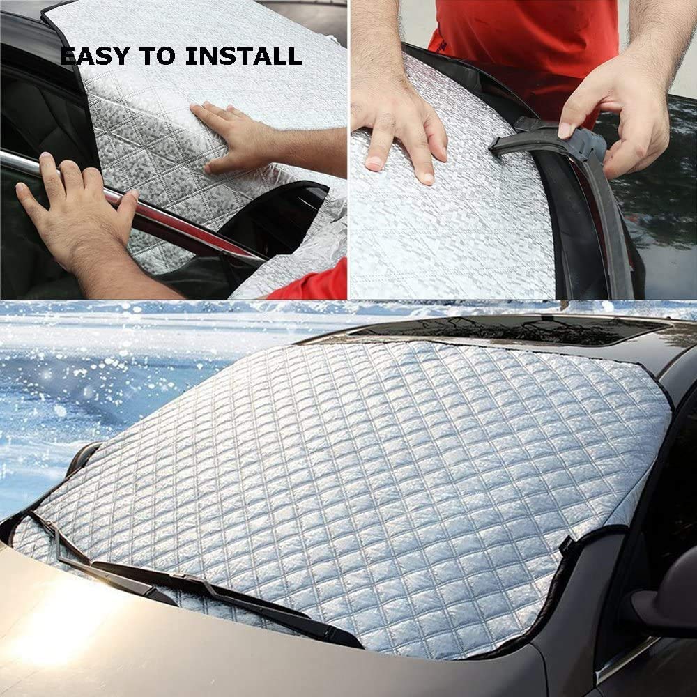 Beicarin windshield cover with secure fit and anti-theft style flaps
