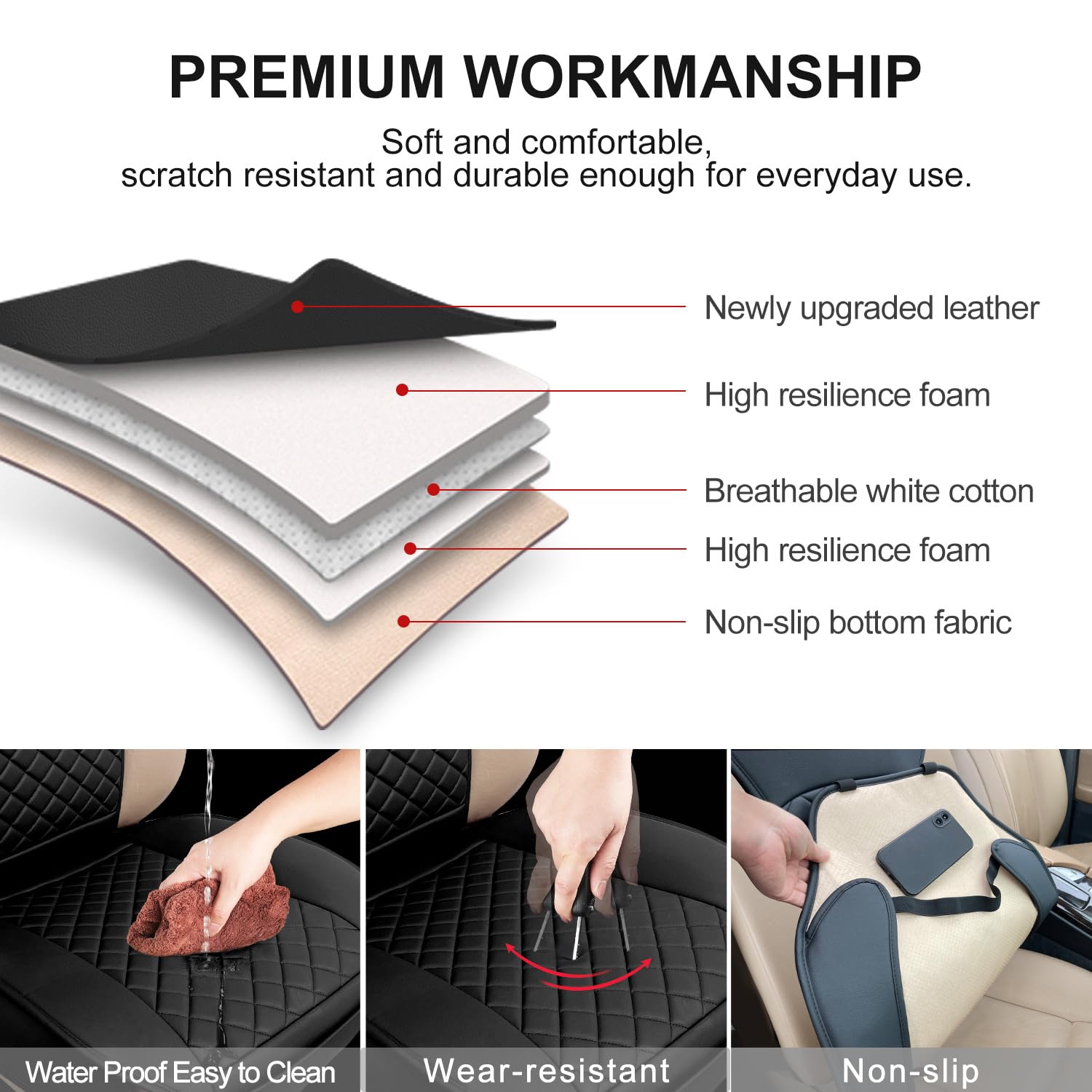 BEITK waterproof leather seat cover material protects interiors from spills and stains