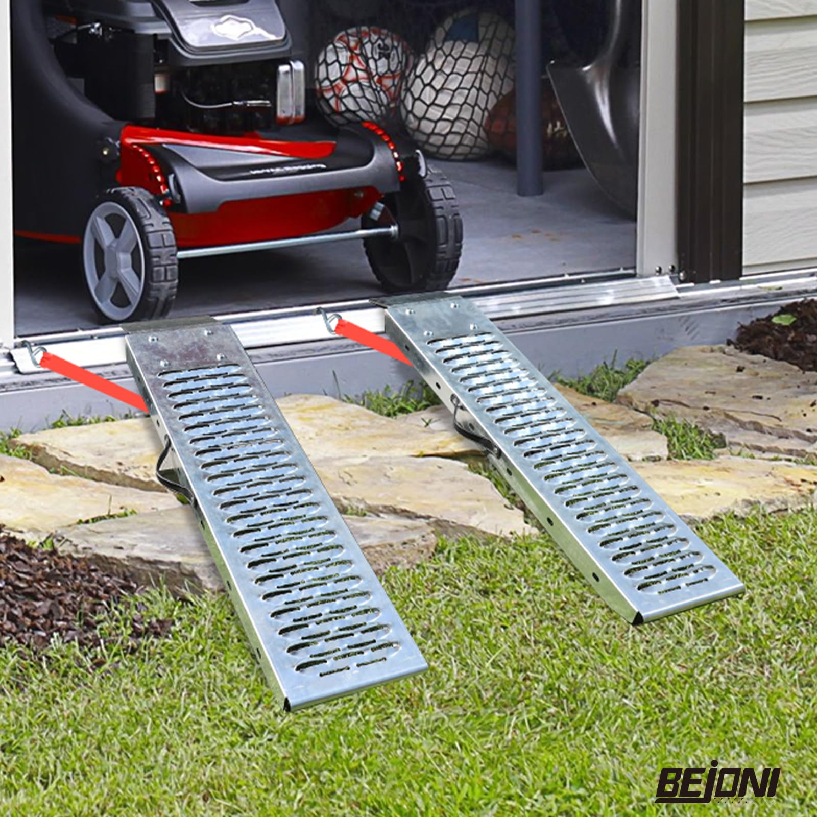 BEJONI 40in ramps with EVA-padded extensions improve ground contact.
