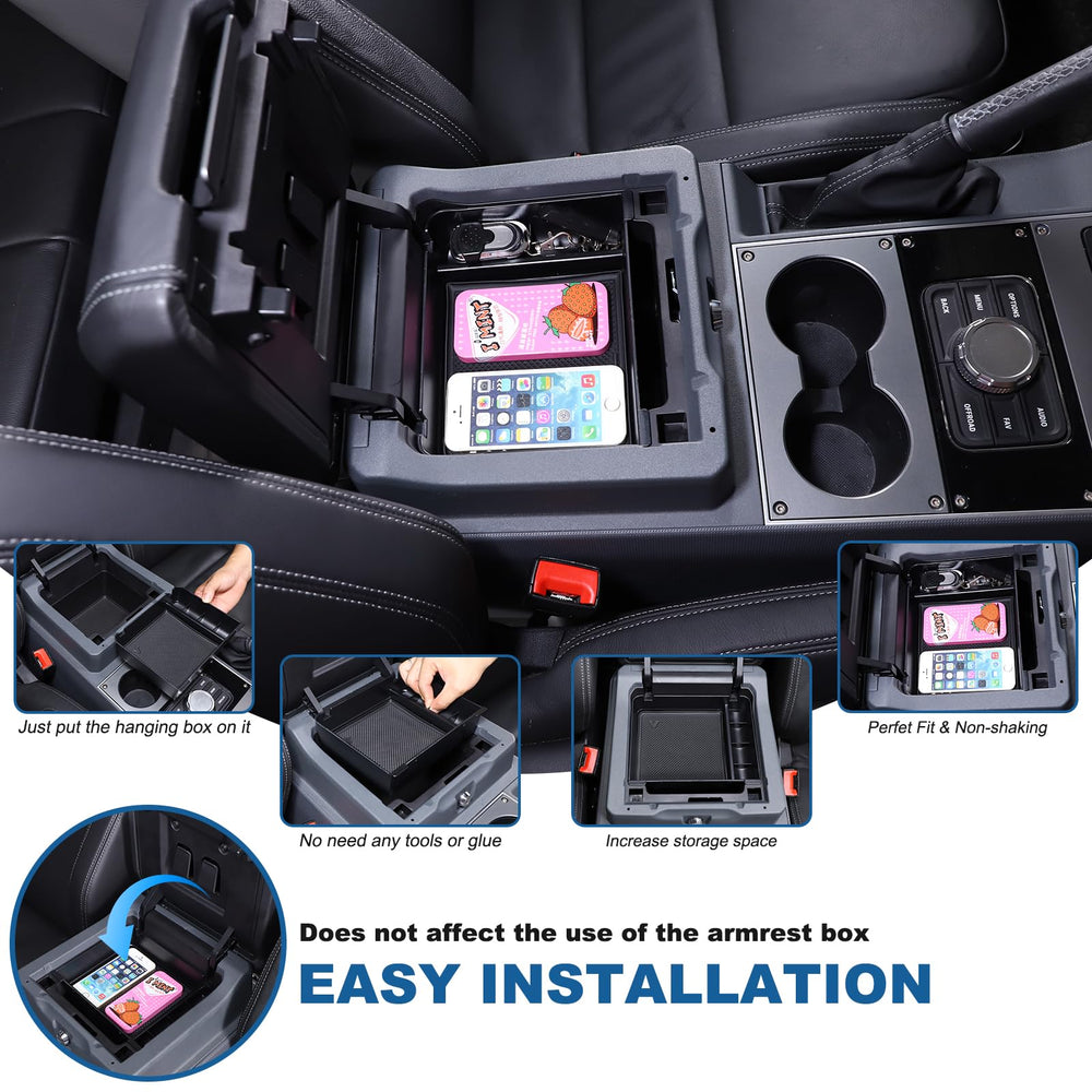 Bekantogy Grenadier armrest tray organization spaces help sunglasses, keys, and masks stay neat.