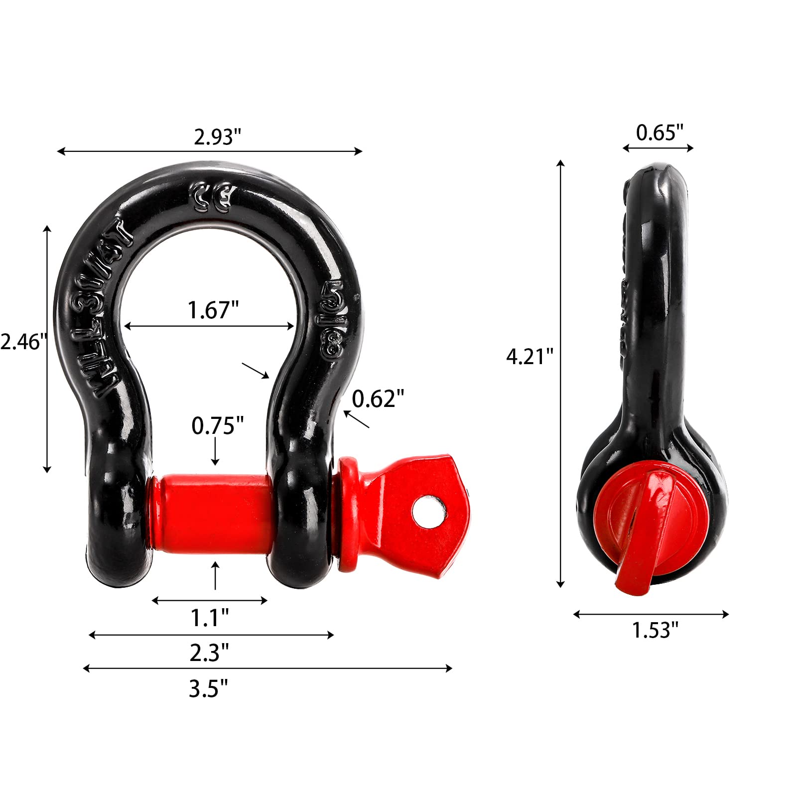 Bekith black powder-coated D-ring shackle for corrosion resistance.