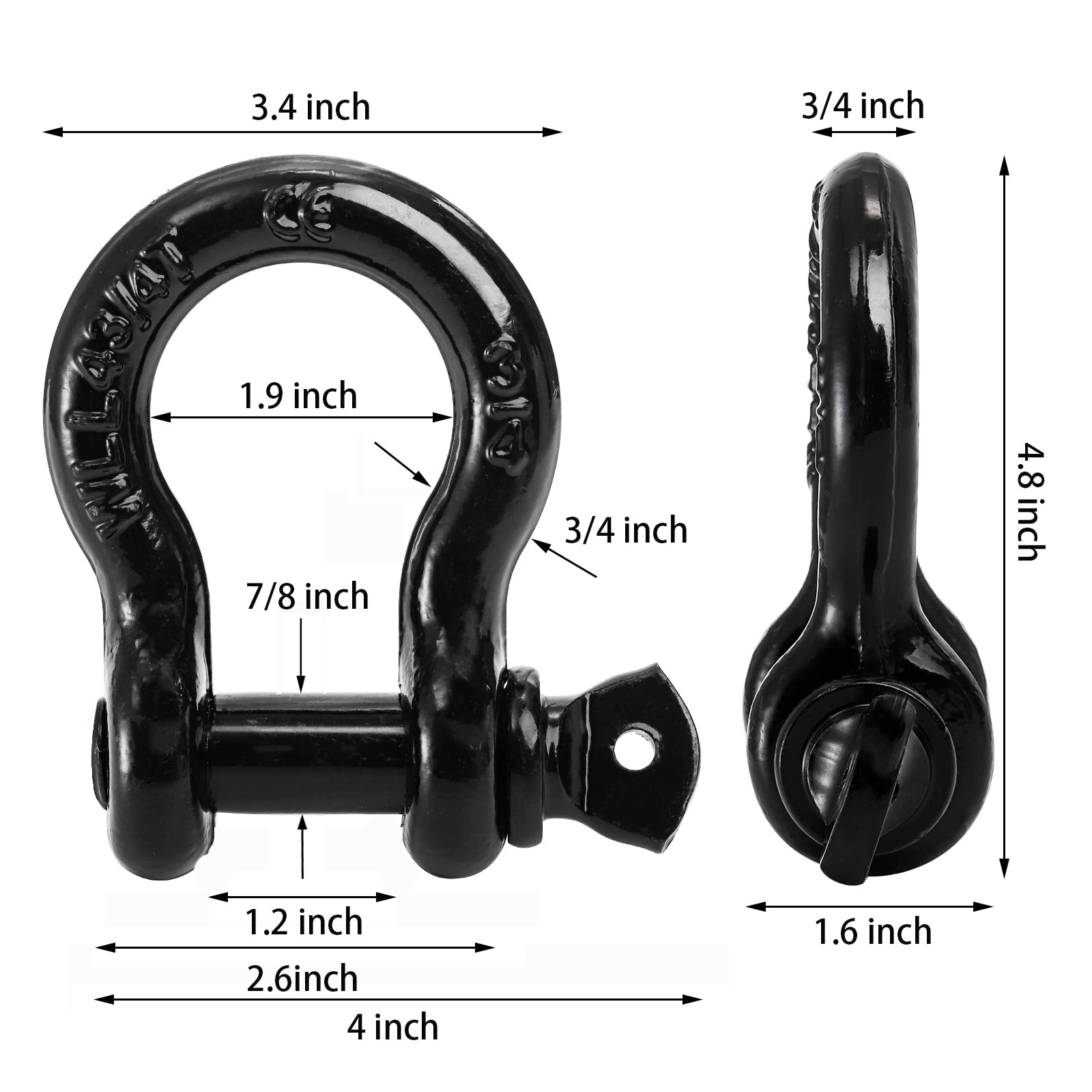 Bekith heavy-duty shackle fits most front or rear bumper D-ring mounts.