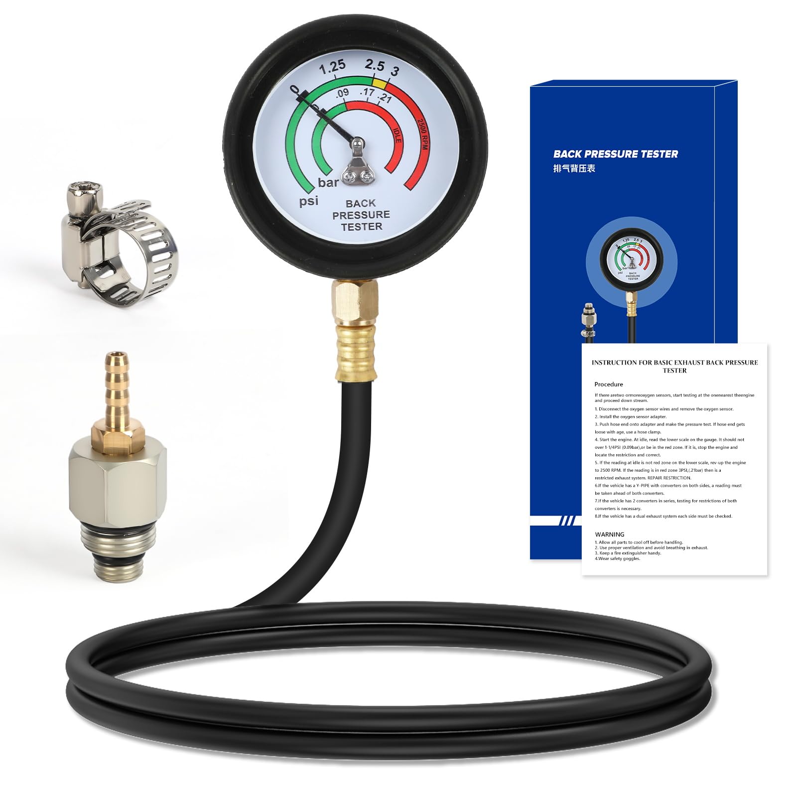 BELEY Exhaust Back Pressure Tester Kit front view for shop use and testing