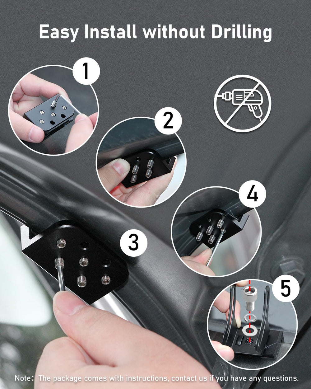 Belinous hood hinge light bracket in black for most vehicles.