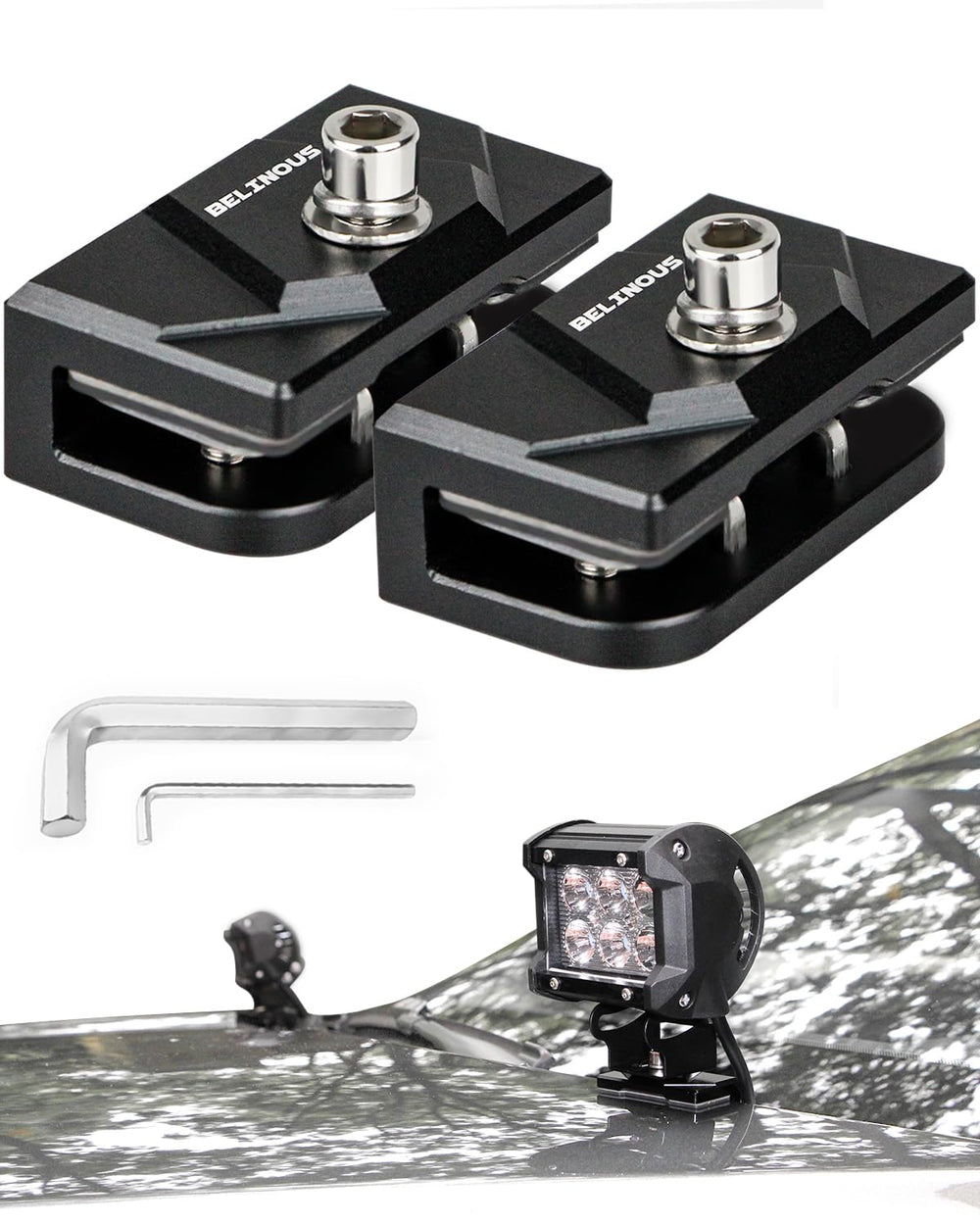 Belinous hood light mount bracket: drill-free, secure off-road lighting.