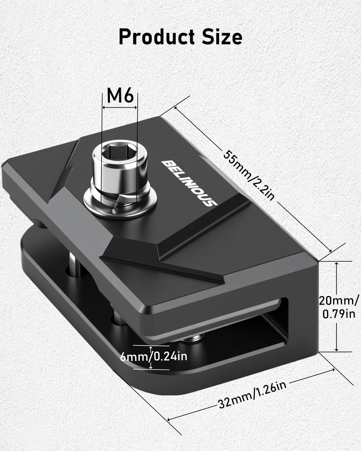 Belinous kit includes two brackets, hex wrenches, manual, and warranty.