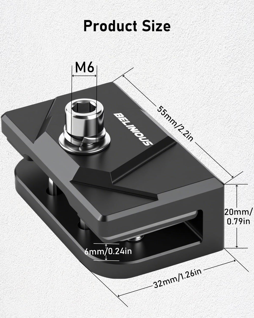 Belinous kit includes two brackets, hex wrenches, manual, and warranty.