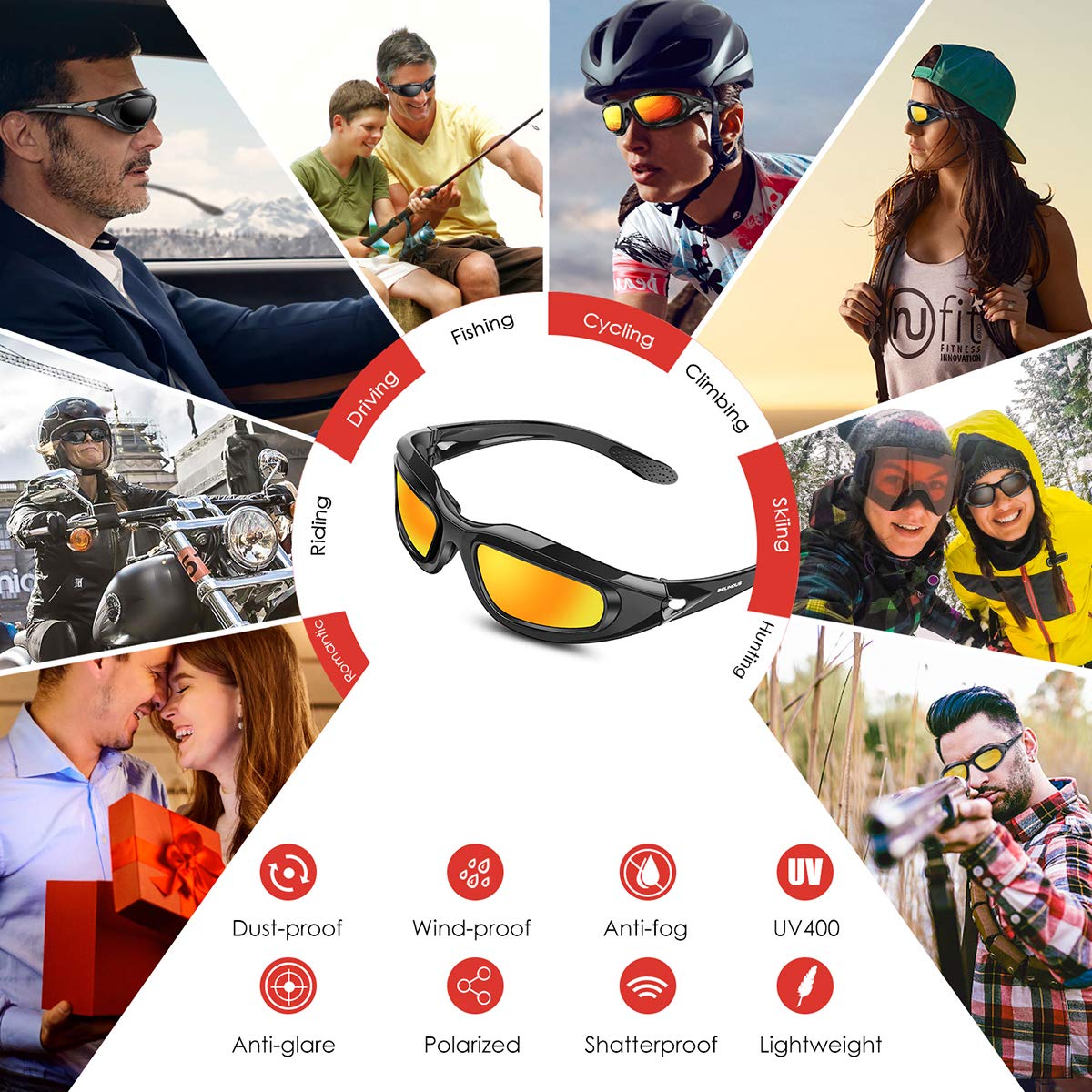 BELINOUS windproof design protects eyes from wind and debris at speed