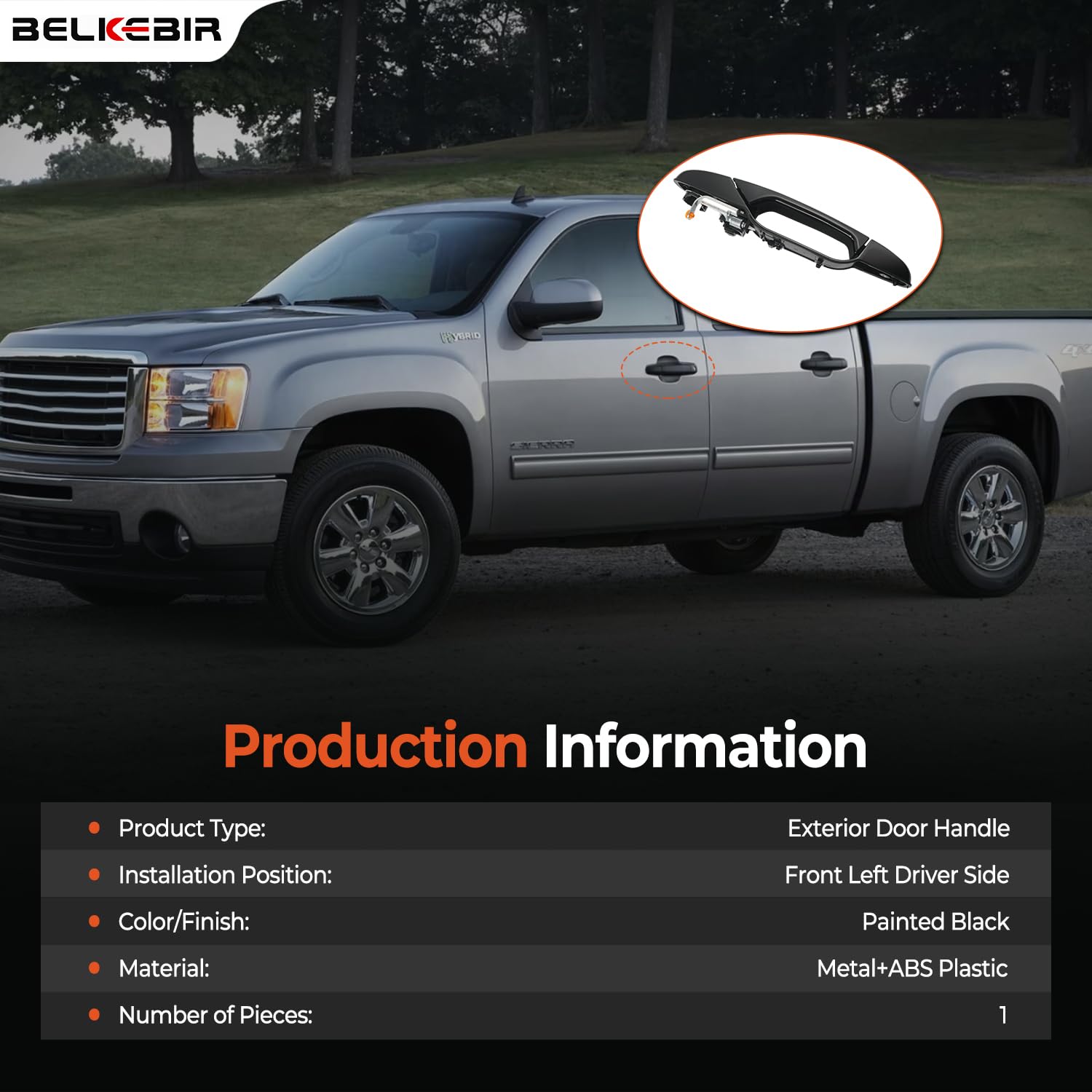 Side profile of BELKEBIR black front-left door handle on Tahoe and Escalade.