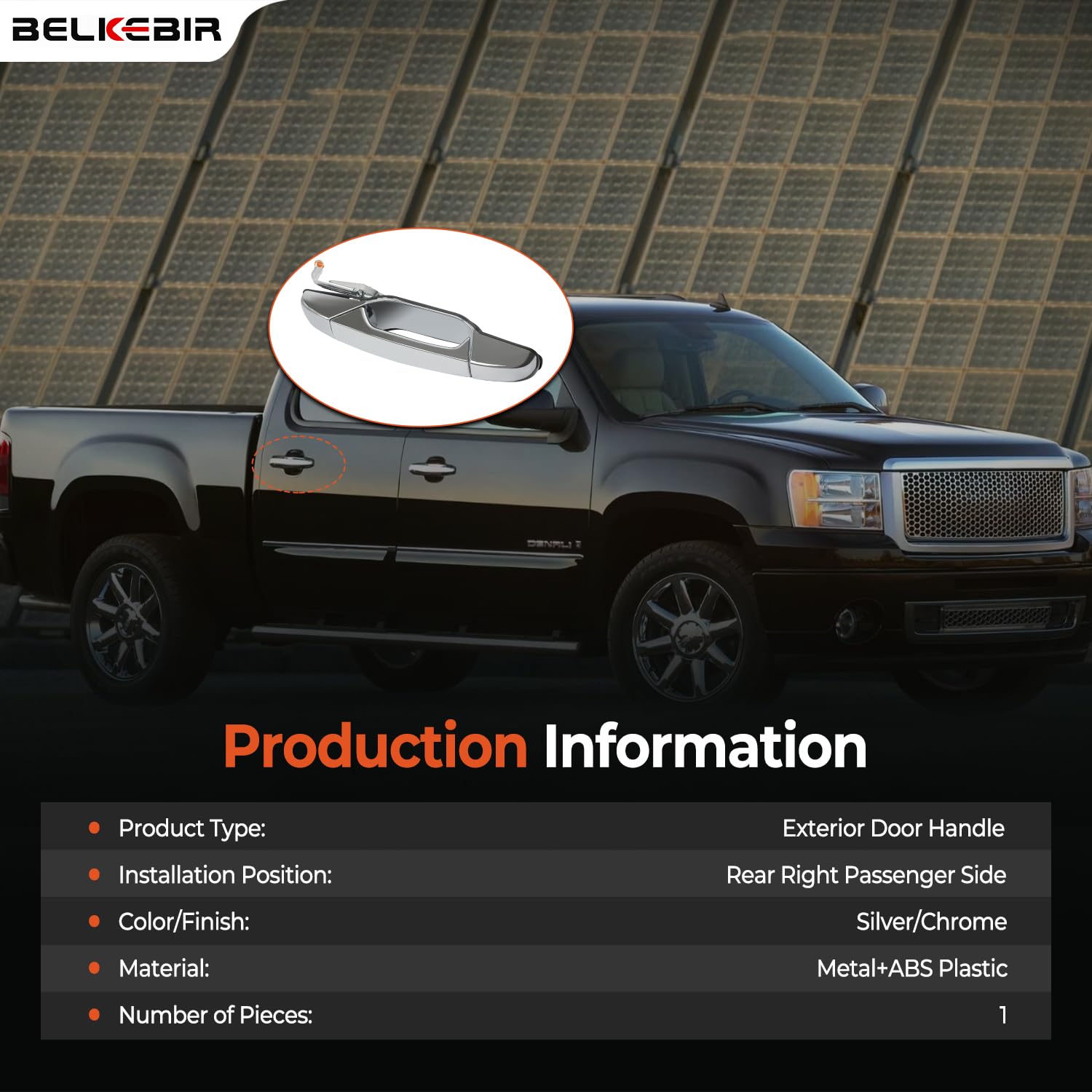 BELKEBIR compatible-models diagram highlights wide fit for Chevy, GMC, Cadillac.