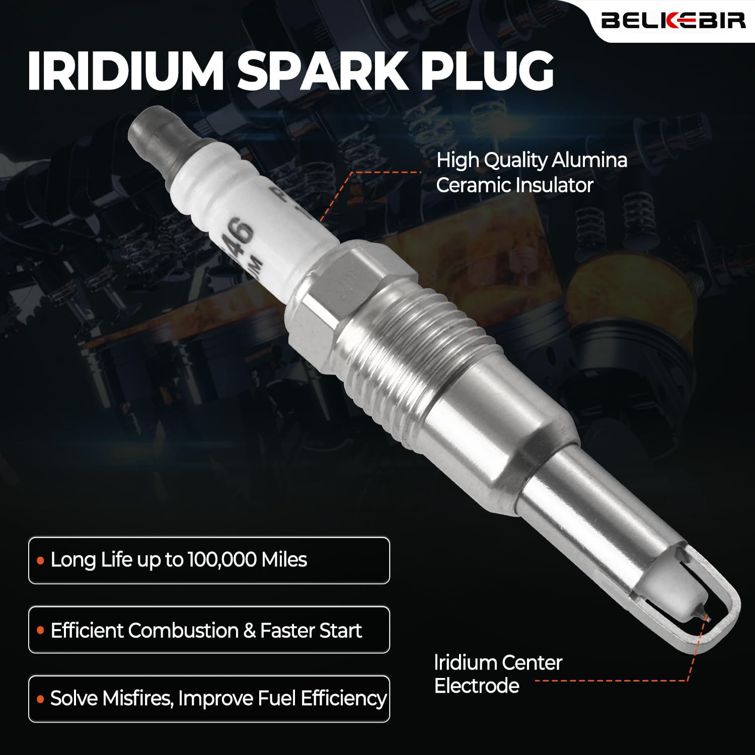 BELKEBIR high-energy ignition system visual emphasizes improved throttle response and efficiency.