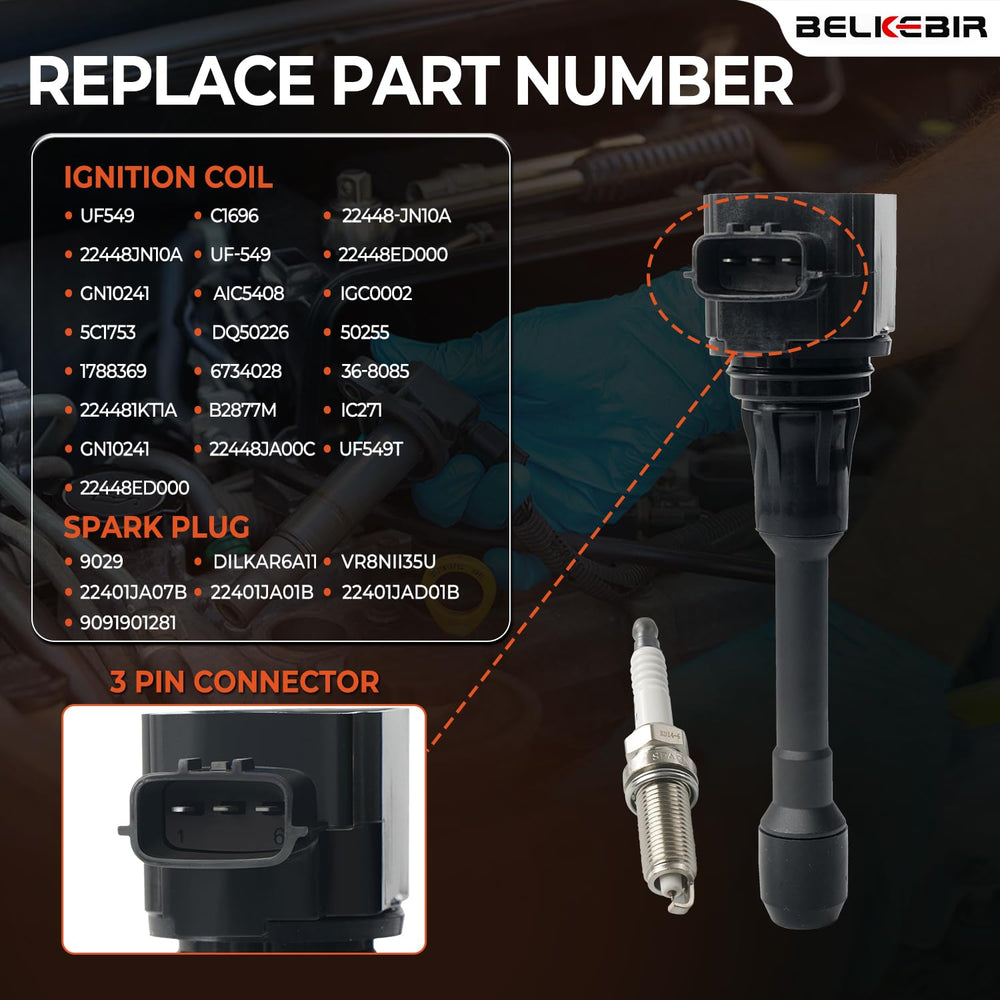 BELKEBIR ignition coil pack visual emphasizes durable components for long-lasting performance.