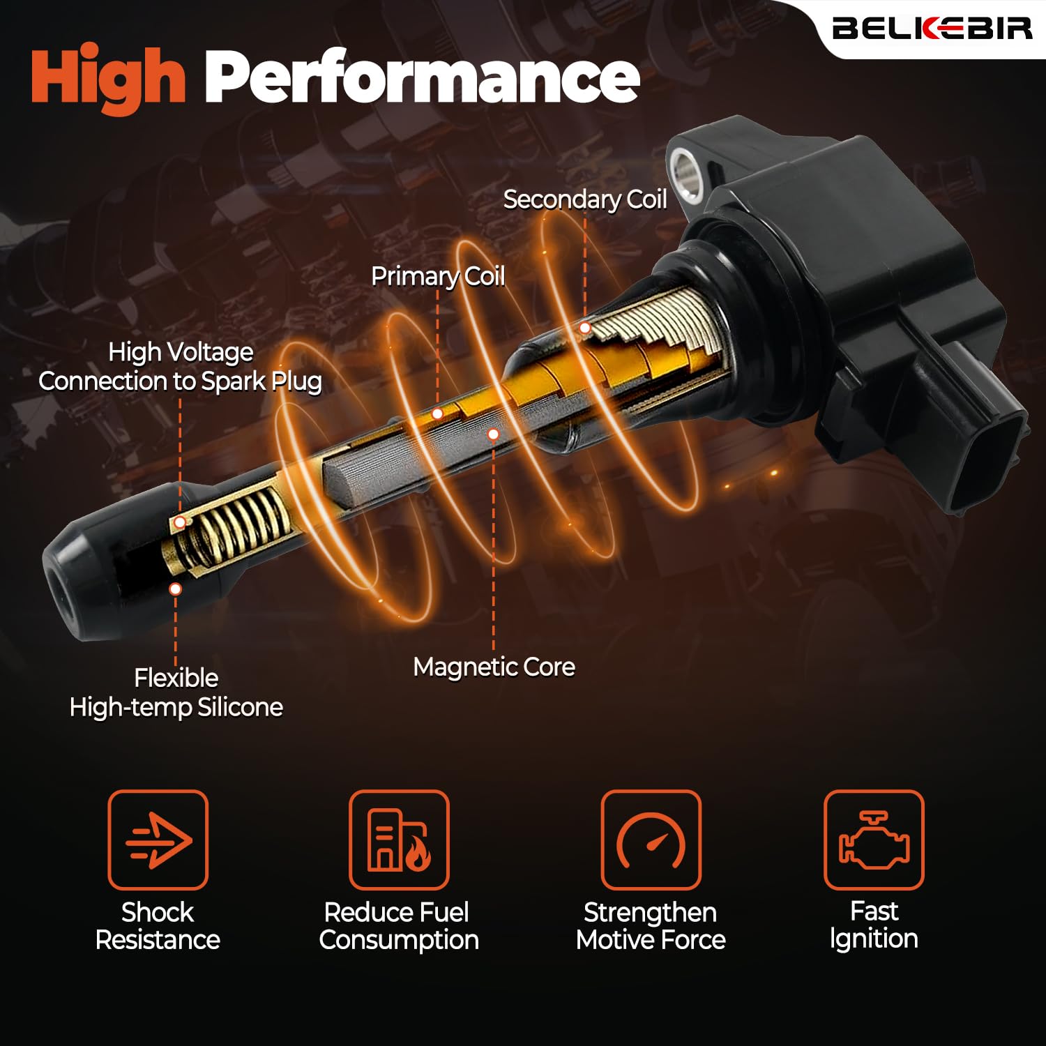 BELKEBIR iridium spark plug visual highlights precise electrode design for cold starts.