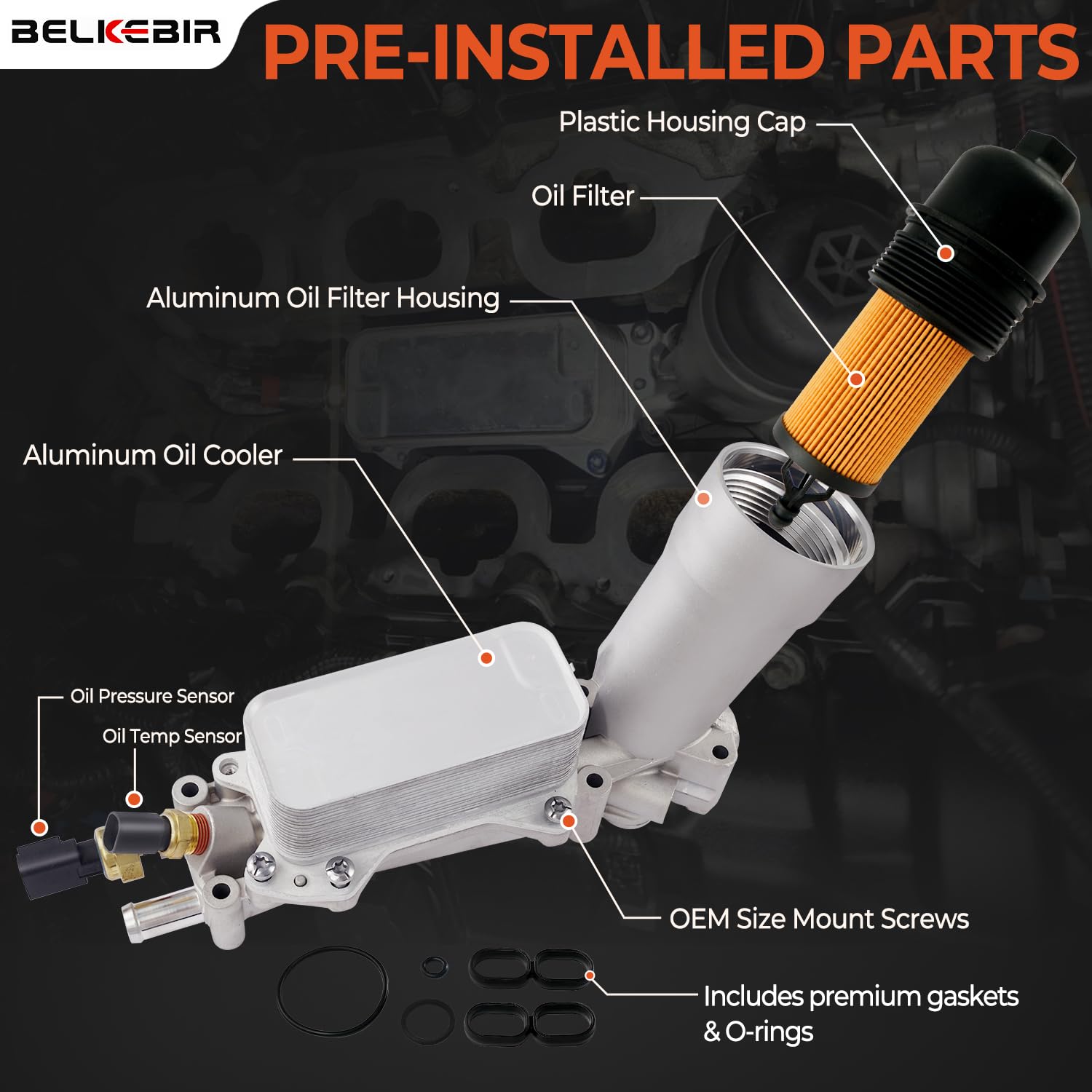 BELKEBIR oil cooler installed in engine bay for reference