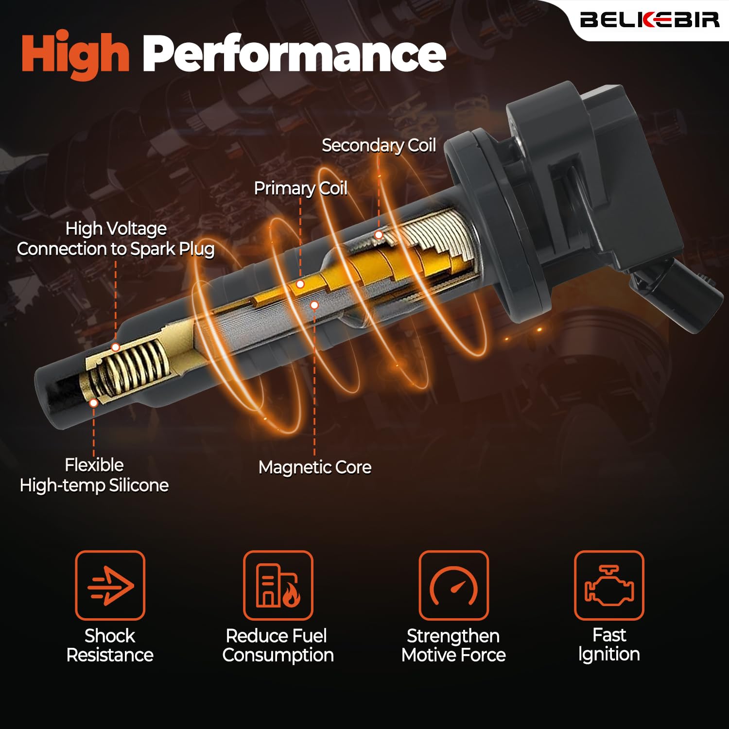 BELKEBIR Celica/MR2 1.8L coil-pack close-up shows OEM-style fit.