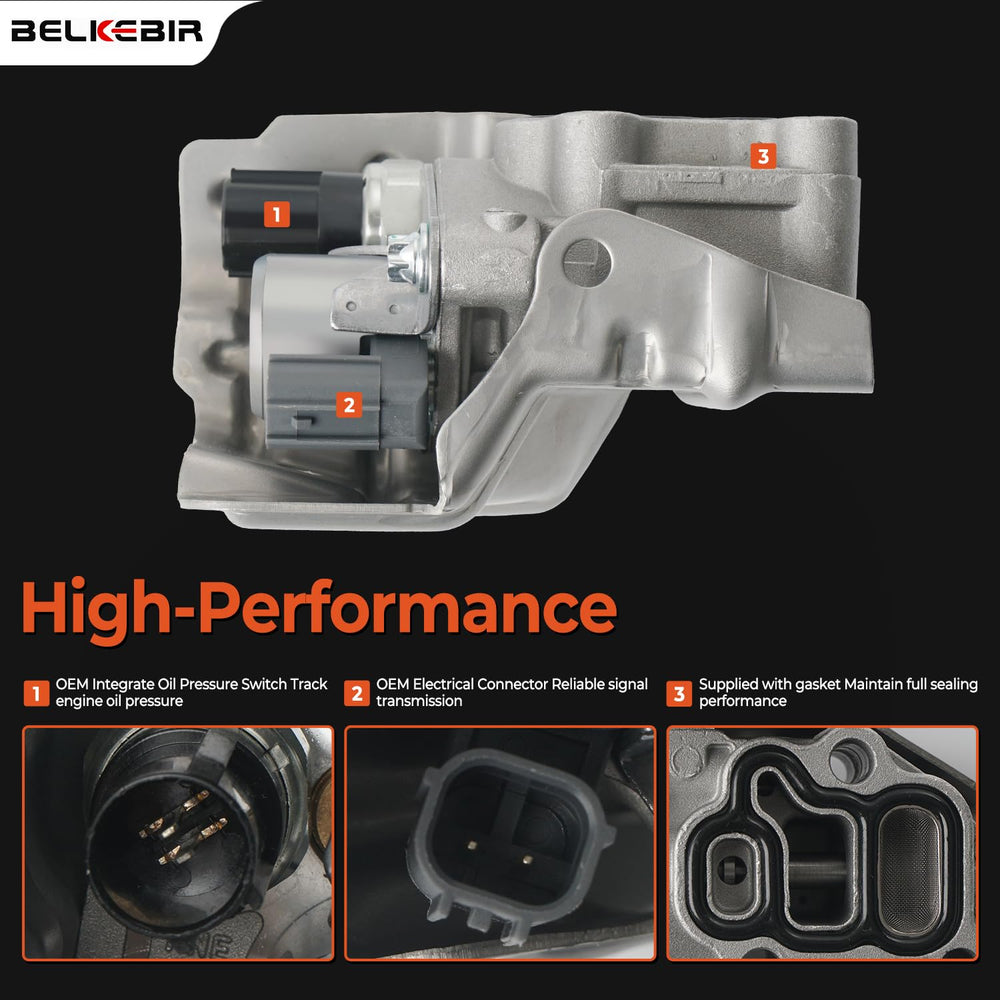 BELKEBIR VTEC solenoid spool valve mounting image highlights precise fit.