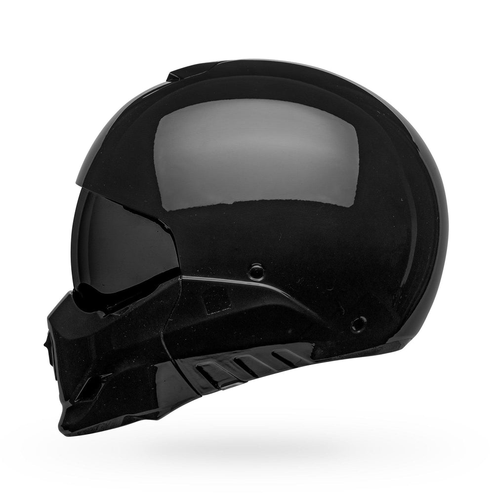 Bell Broozer gloss black helmet side view, compact profile for all-day riding