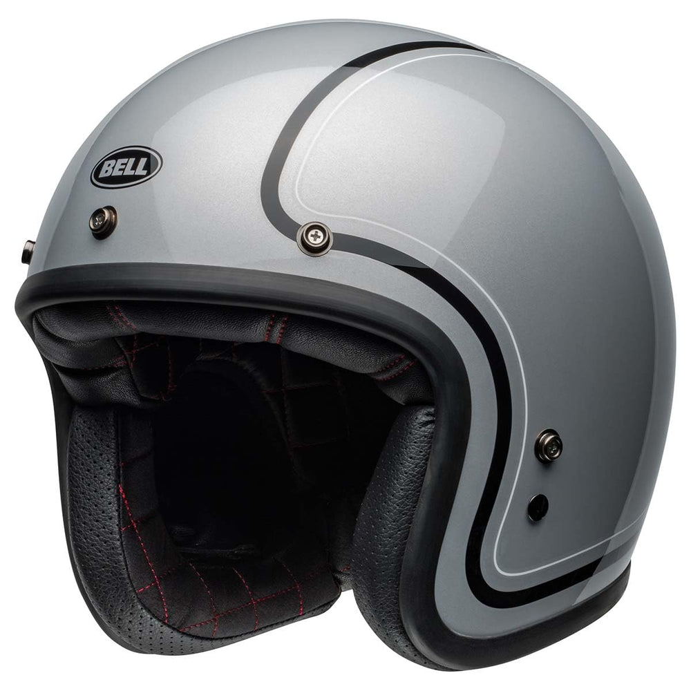 Bell Custom 500 Chief gloss gray back view showcases 5-snap visor compatibility.