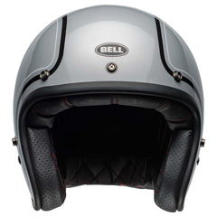 Bell Custom 500 Chief gloss gray side view emphasizes lightweight fiberglass shell.