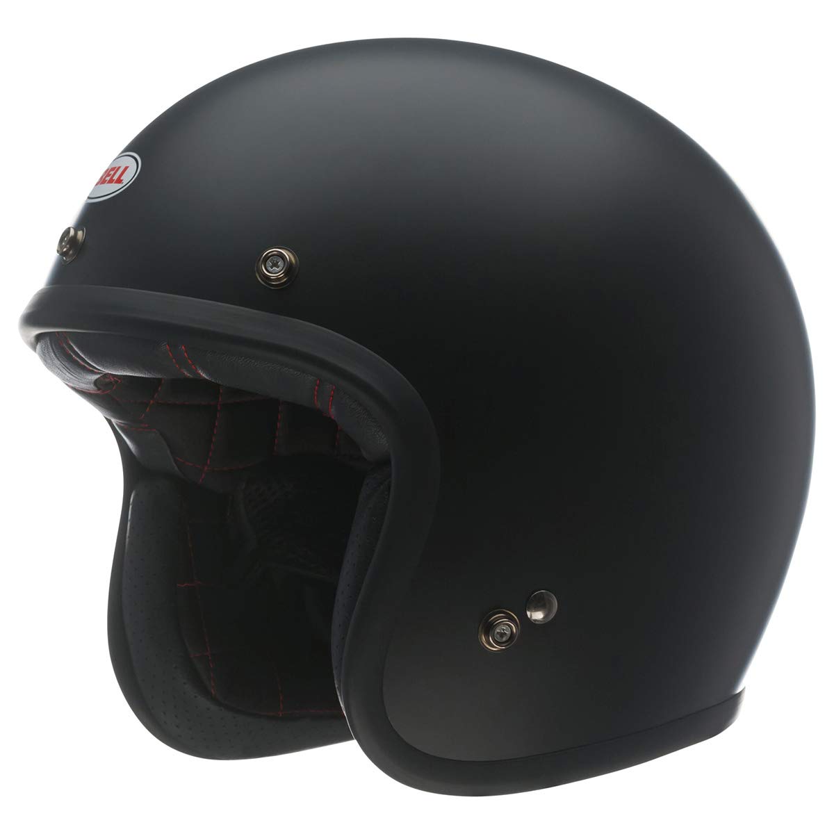 Bell Custom 500 matte black logo detail shows fiberglass shell quality for confident riding