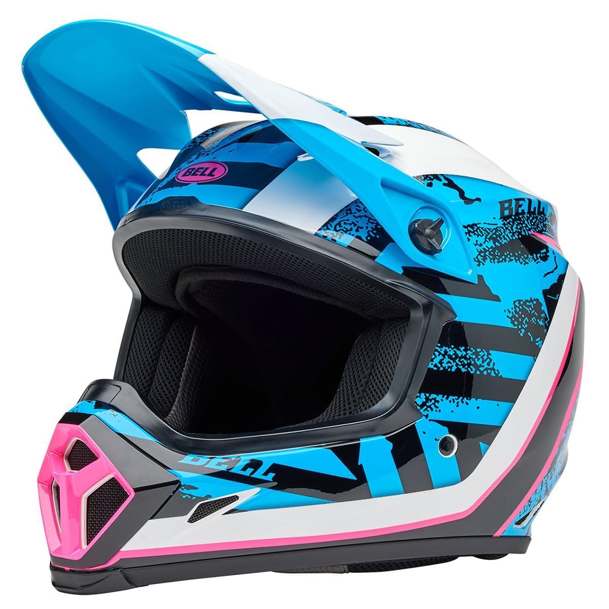 Bell MX-9 MIPS dirt helmet in Breakdance blue/pink for trail cooling