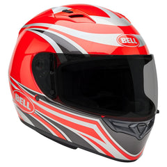 Bell Qualifier full-face helmet front view in conduit red shows aerodynamic design and secure fit.