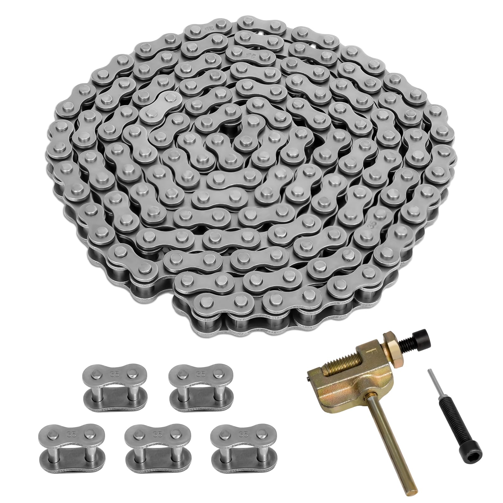 Belleone 35 roller chain close-up showing durable carbon steel for heavy-duty mini bike use