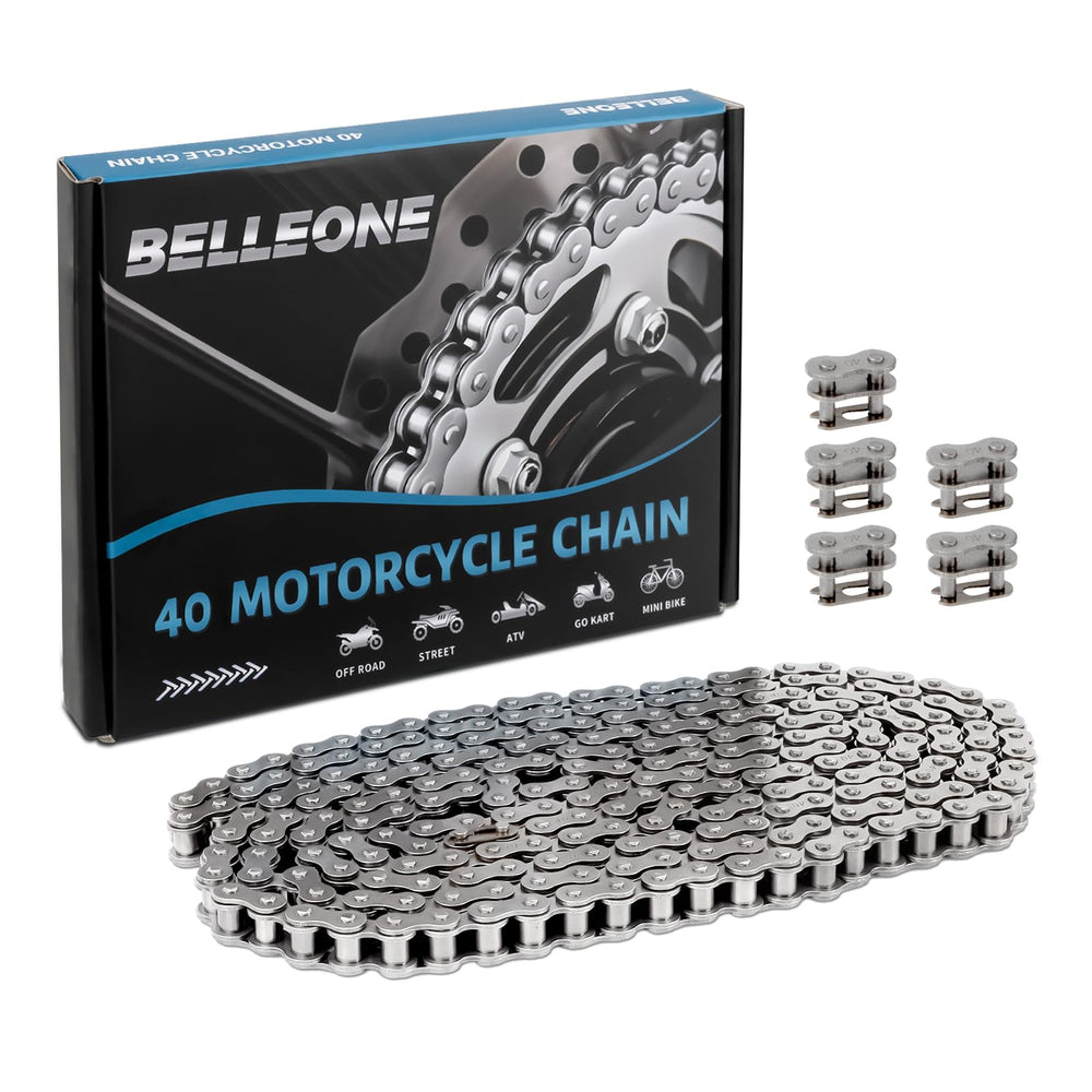 Belleone 40-roller chain in a 10 ft length with 240 links for durable go-kart use
