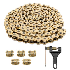 Belleone 520 gold motorcycle chain close-up for durable high-speed riding.