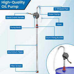 Bellima drum pump oil-transfer focus shows compatibility with oils, water, and chemicals.