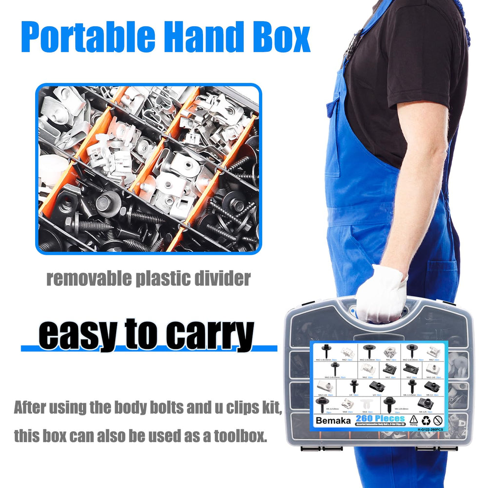 Bemaka metal screws and U-nuts close-up highlighting wear resistance and durability.