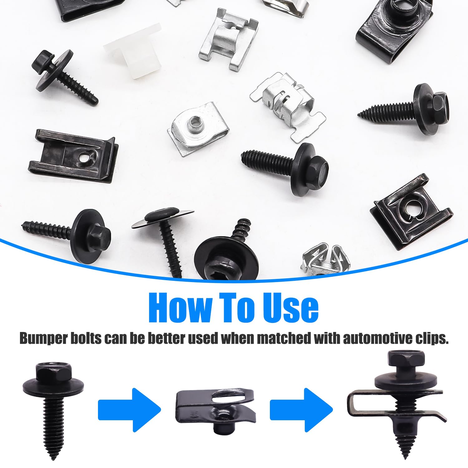Bemaka multi-purpose vehicle body fasteners suitable for fenders, bumpers, and engine covers.