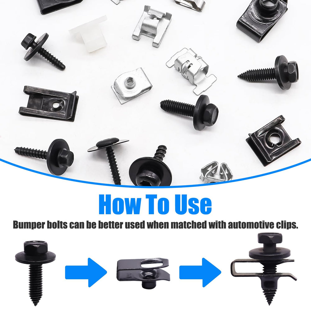 Bemaka multi-purpose vehicle body fasteners suitable for fenders, bumpers, and engine covers.