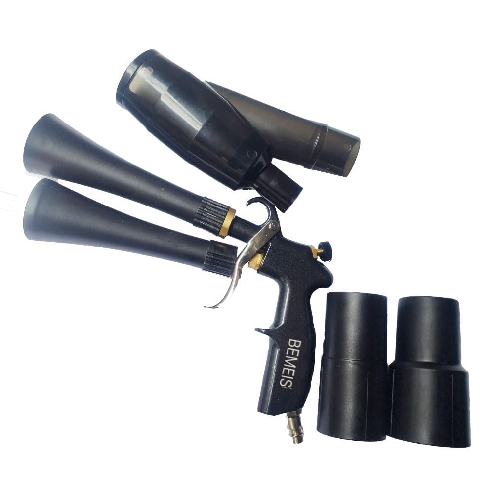 BEMEIS vacuum gun with brass nozzle for efficient dust removal in cars.