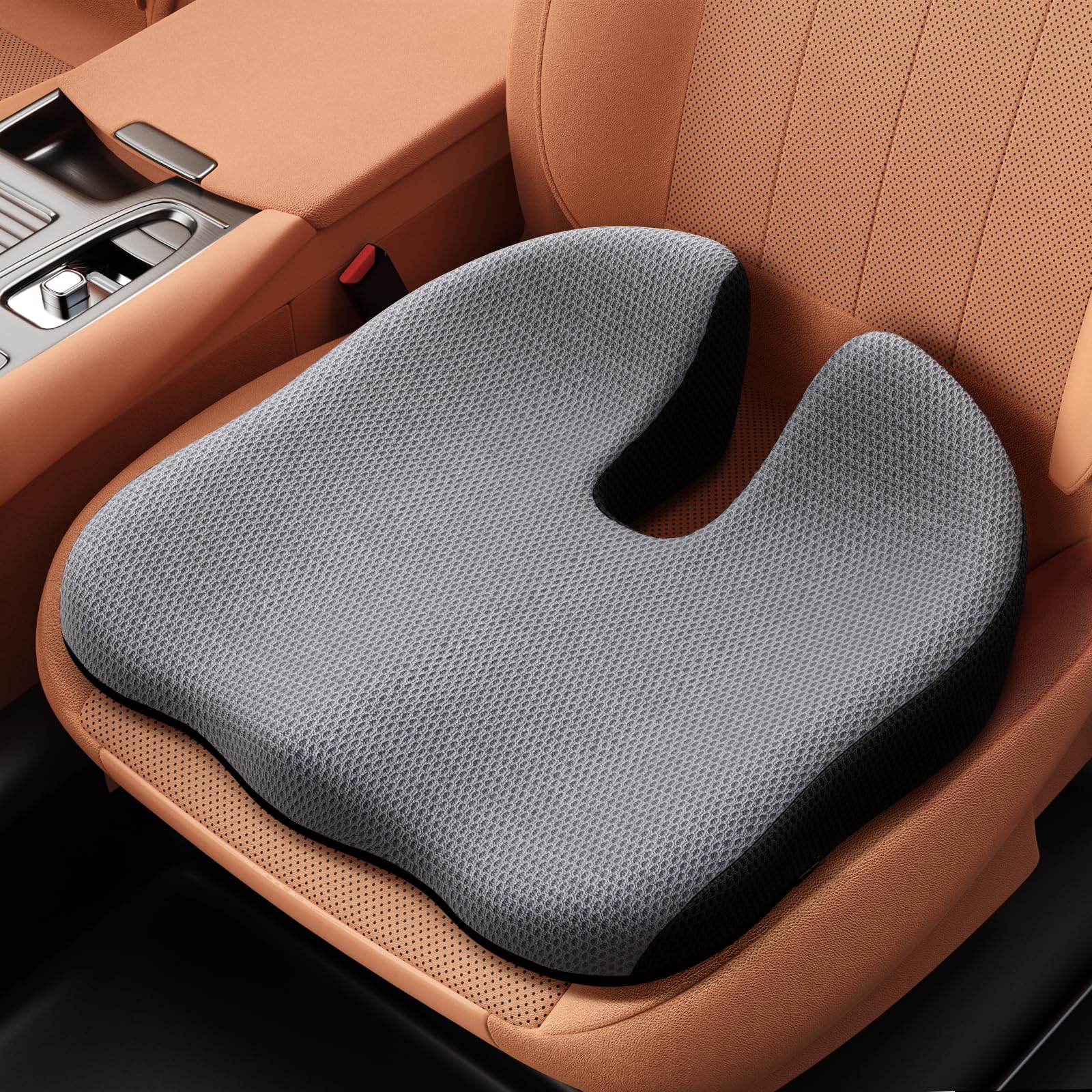Benazcap car seat cushion front view shows ergonomic shaping for long drives.